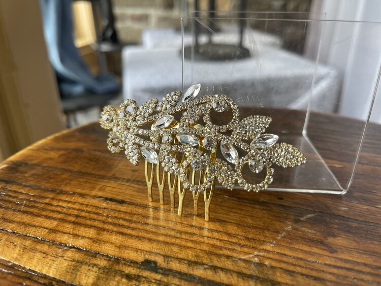 Gold Marquise Round Stone Hair Comb