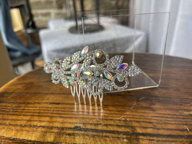 AB Iridescent Marquise Round Stone Hair Comb
