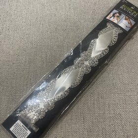 Ivory Ribbon Belt / Headband W/ Rhinestone Trim, O/S