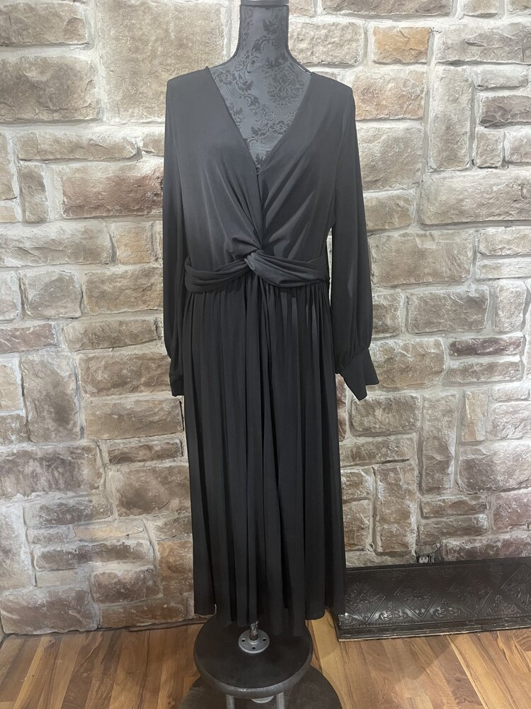 Eloquii Black Midi Dress with Gathered Waist, Size 18