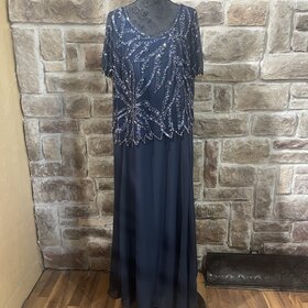 Jkara Navy Sequin Top Asymmetrical Formal Gown, Size 22W