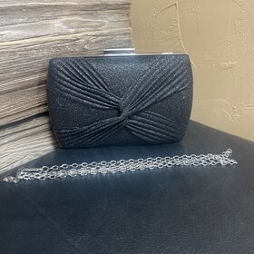 Wona Trading Black Shimmery Knot  Evening Clutch / Crossbody Bag