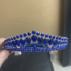Wona Trading Royal Blue Teardrop Stone Cluster Princess Tiara