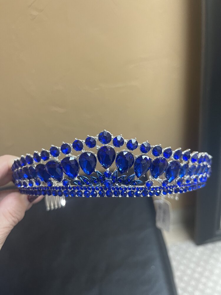 Wona Trading Royal Blue Teardrop Stone Cluster Princess Tiara