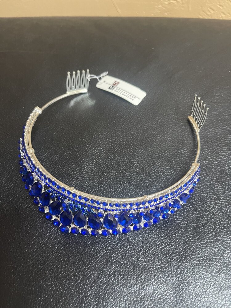 Wona Trading Royal Blue Teardrop Stone Cluster Princess Tiara