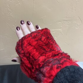 Red and Black Knitted Rabbit Wrist Fingerless Gloves, O/S