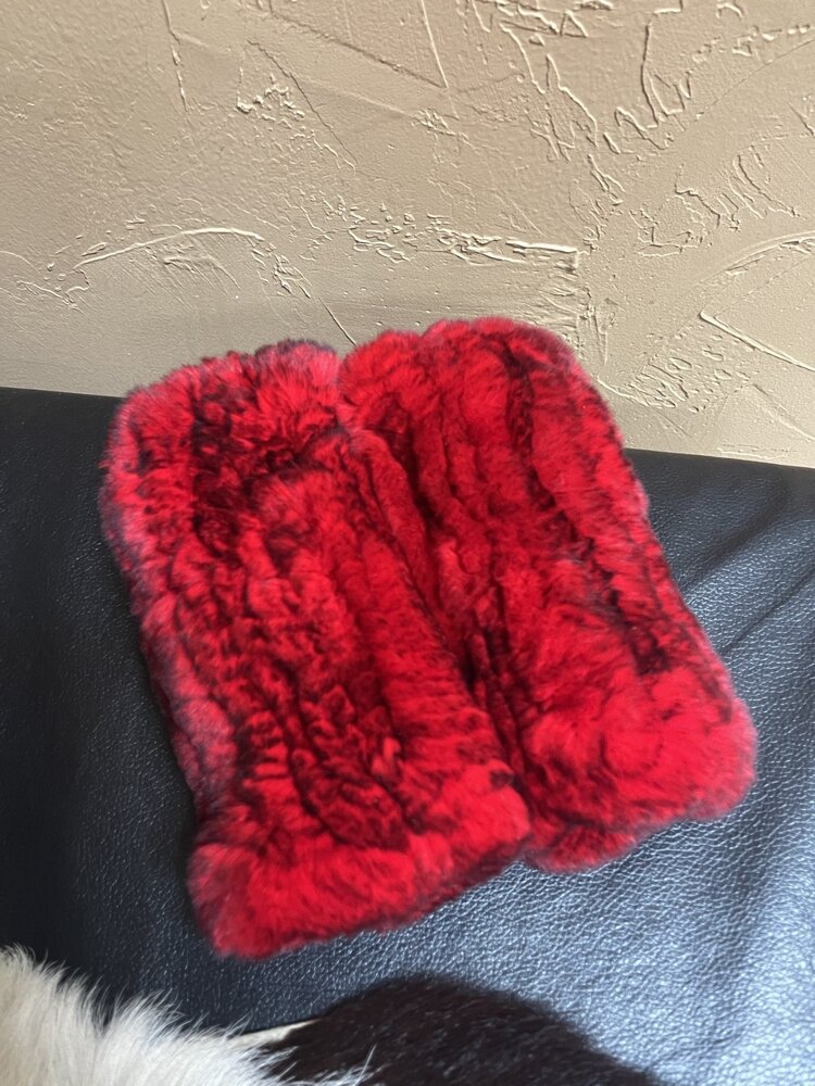 Red and Black Knitted Rabbit Wrist Fingerless Gloves, O/S