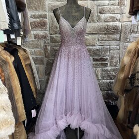 Mac Duggal Orchid Embellished Hi-Low Ruffled Gown, Size 6
