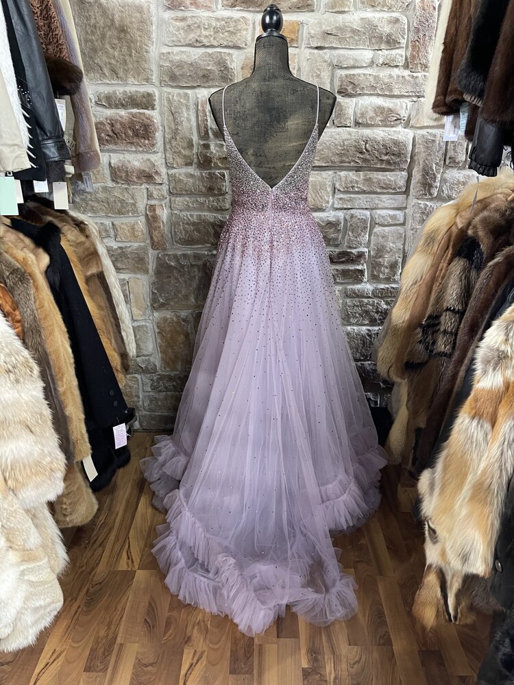 Mac Duggal Orchid Embellished Hi-Low Ruffled Gown, Size 6