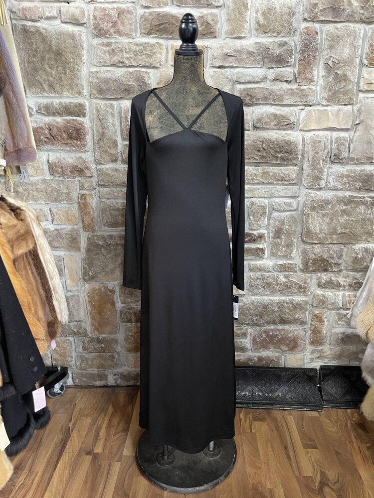 Black Jersey Long Sleeve Dress, Size XL