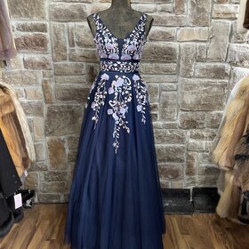 Navy  Pink Applique Gown, Size 0