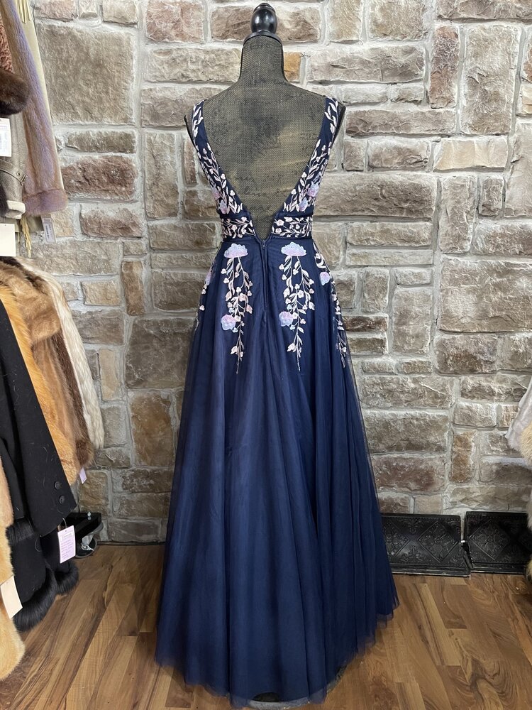 Navy  Pink Applique Gown, Size 0