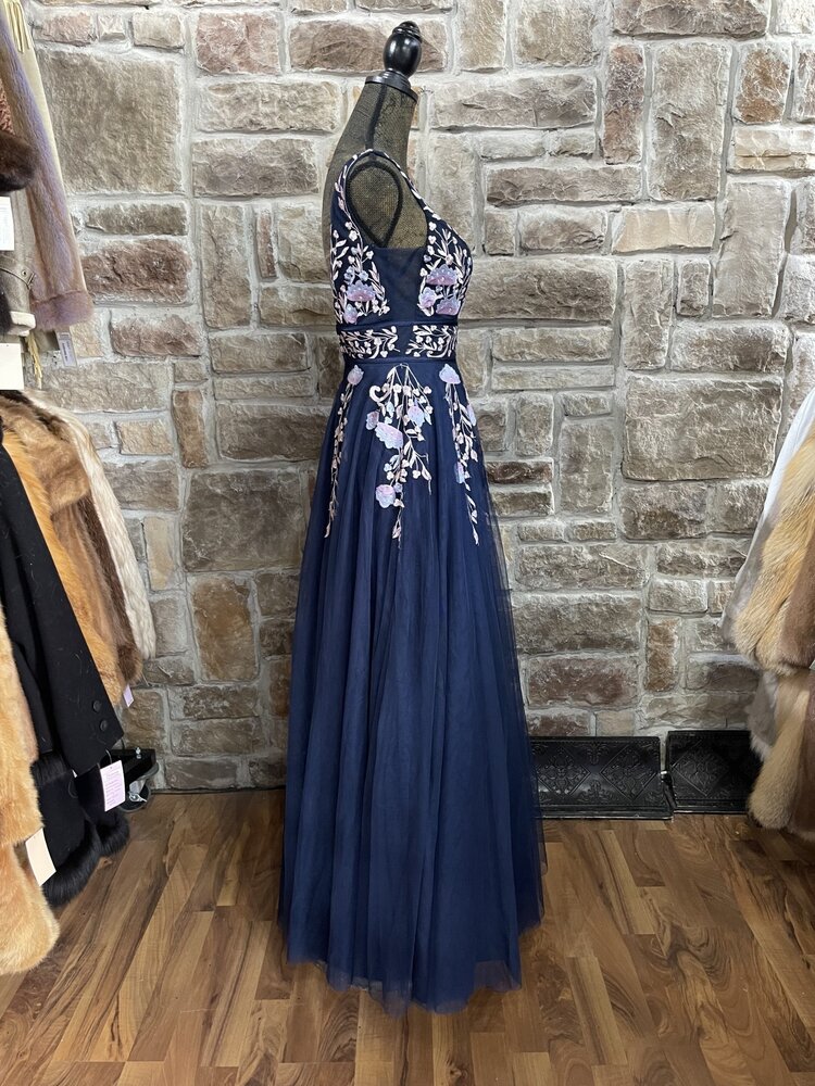 Navy  Pink Applique Gown, Size 0