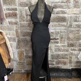 Speechless Black Plunging Neckline Halter Gown, Size 3