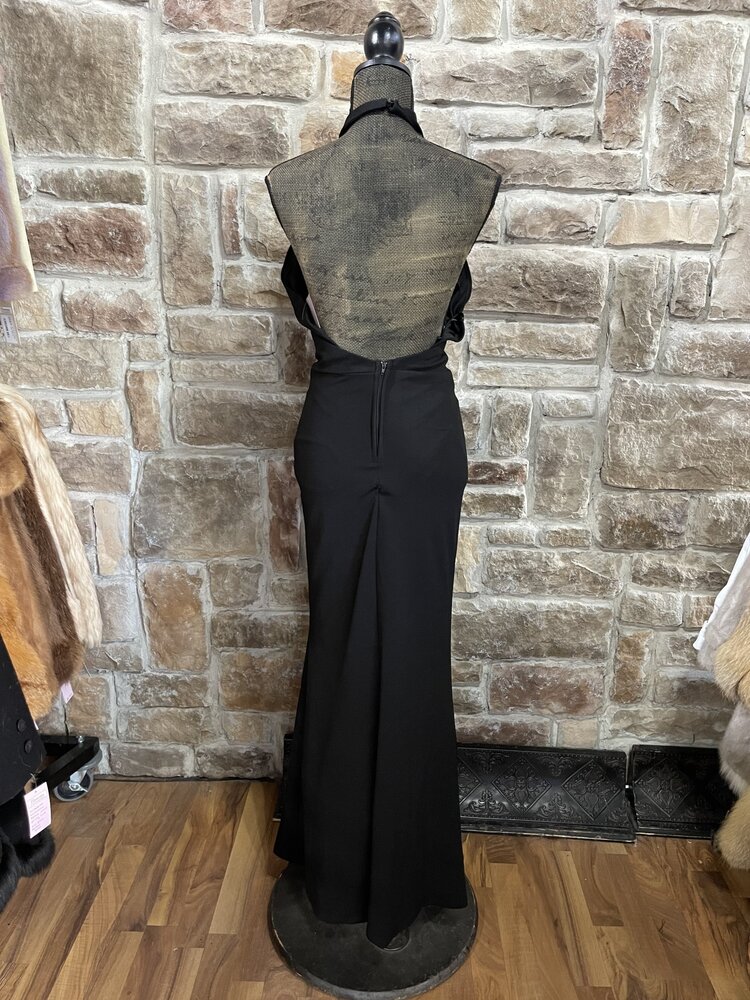Speechless Black Plunging Neckline Halter Gown, Size 3