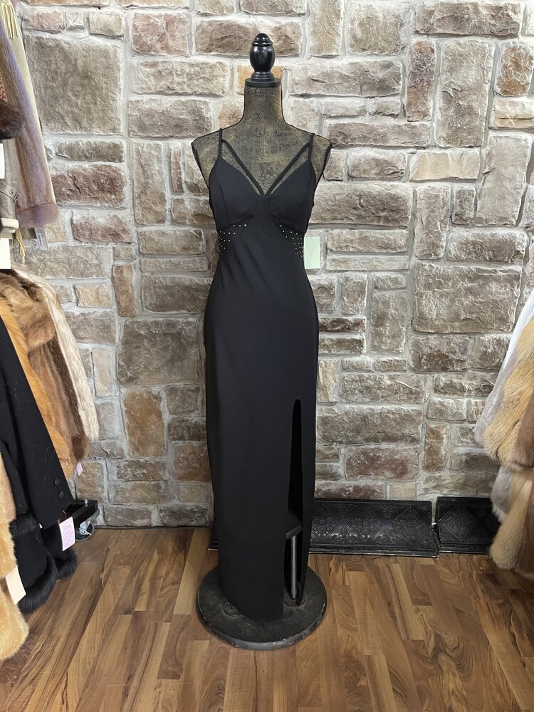 City Studio Black Illusion Studded Gown