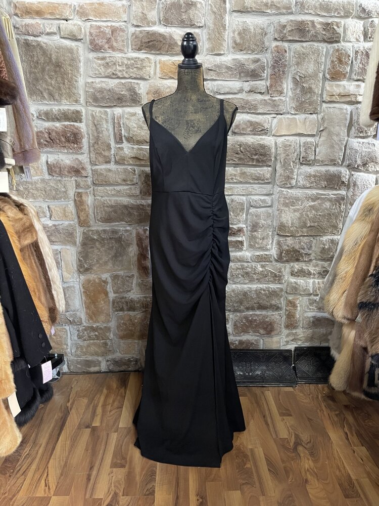 Emerald Sundae Black Shirred  Crepe Gown w/ Adjustable Straps, Size 20