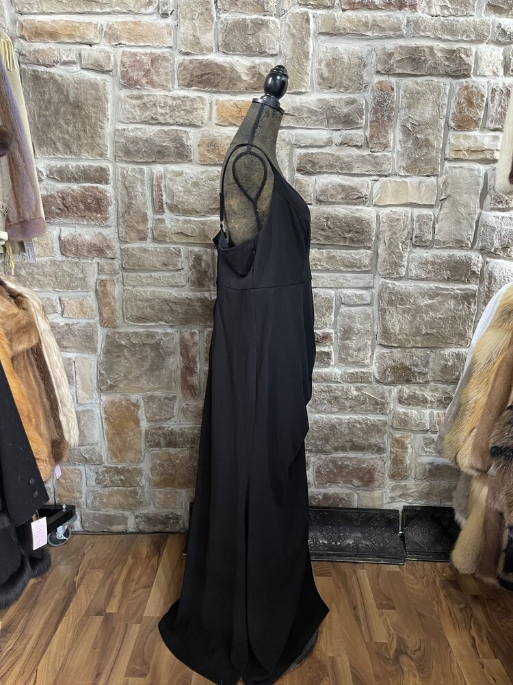Emerald Sundae Black Shirred  Crepe Gown w/ Adjustable Straps, Size 20