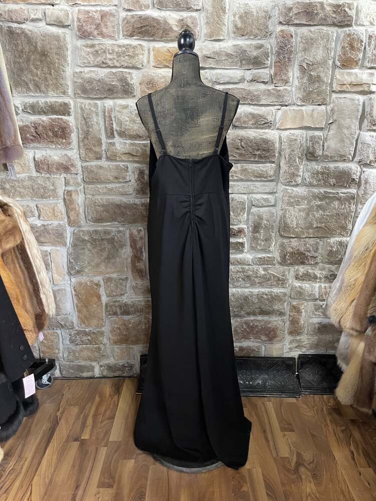 Emerald Sundae Black Shirred  Crepe Gown w/ Adjustable Straps, Size 20