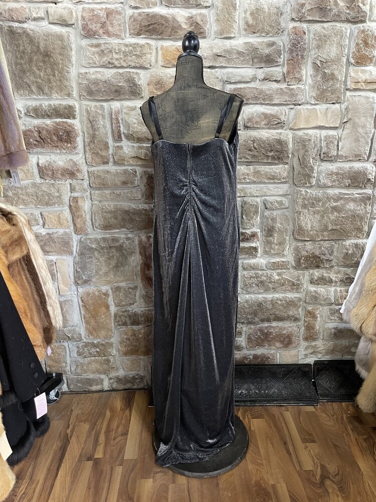 Emerald Sundae Black/Silver Metallic Ruched Gown with Adjustable Straps