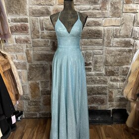 Blondie Nites Teal Satin Lace-Up Evening Gown, Size M