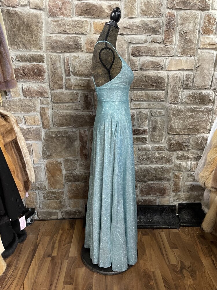 Blondie Nites Teal Satin Lace-Up Evening Gown, Size M