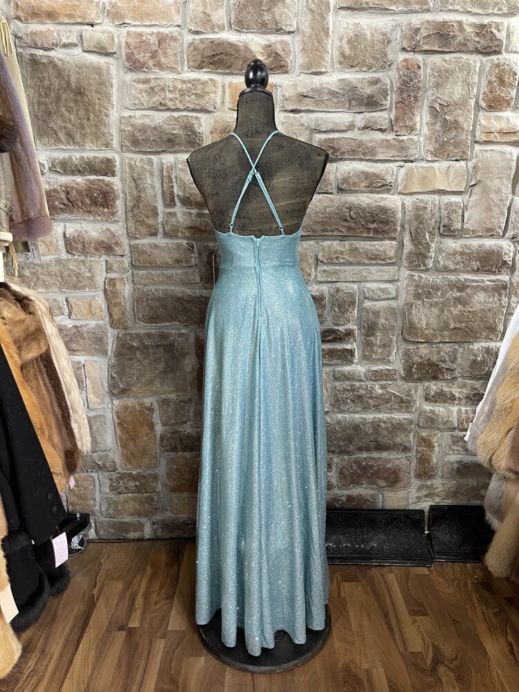 Blondie Nites Teal Satin Lace-Up Evening Gown, Size M