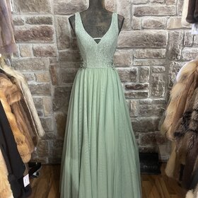 City Studio Pastel Green Lace Cut-Out Evening Gown, Size 7