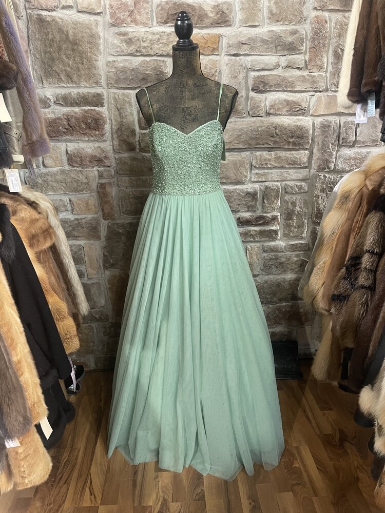 TLC Say Yes to the Prom Seafoam Green Beaded Ballgown With Lace-Up Back, Size 13