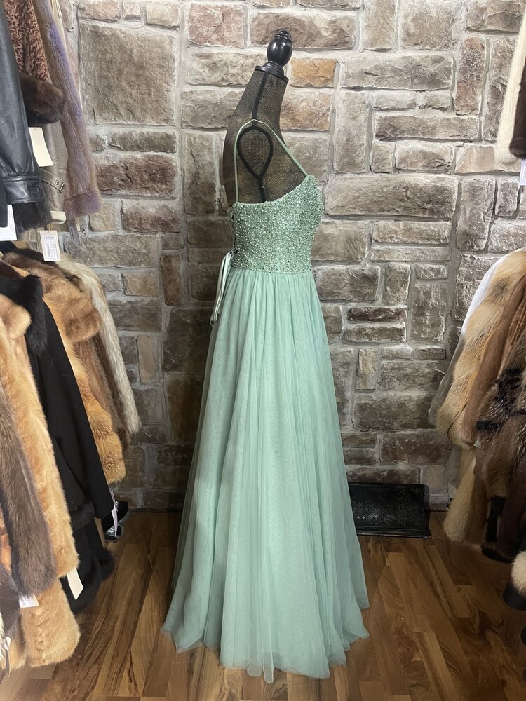 TLC Say Yes to the Prom Seafoam Green Beaded Ballgown With Lace-Up Back, Size 13