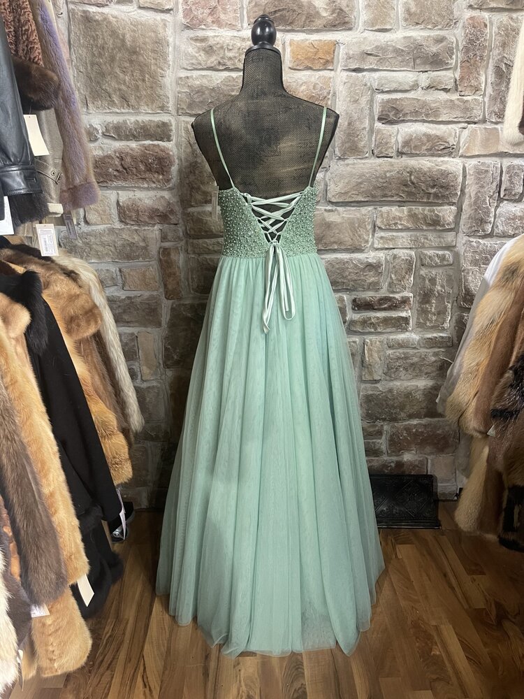 TLC Say Yes to the Prom Seafoam Green Beaded Ballgown With Lace-Up Back, Size 13