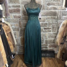 City Studio Emerald Satin Floral Embroidered Evening Gown, Size 5