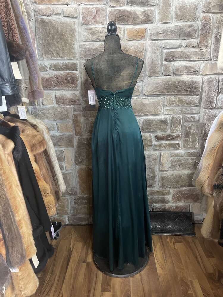 City Studio Emerald Satin Floral Embroidered Evening Gown, Size 5