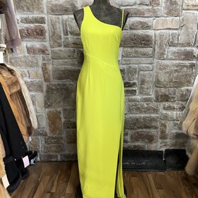 Neon Yellow One Shoulder Gown with Slit, Size  M