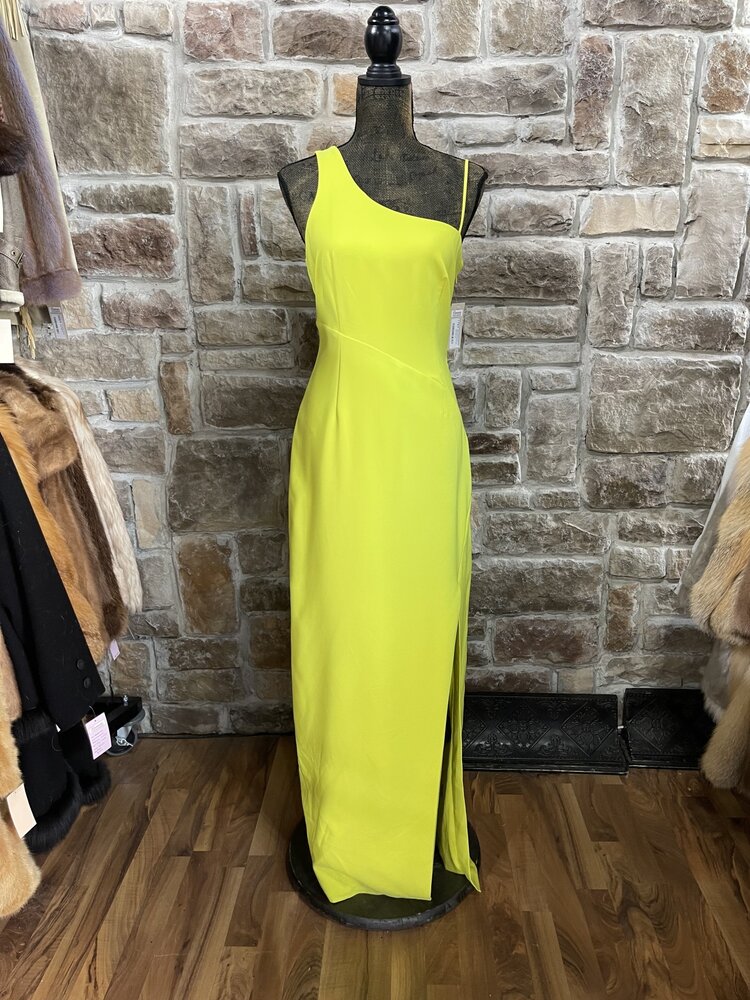 Neon Yellow One Shoulder Gown with Slit, Size  M