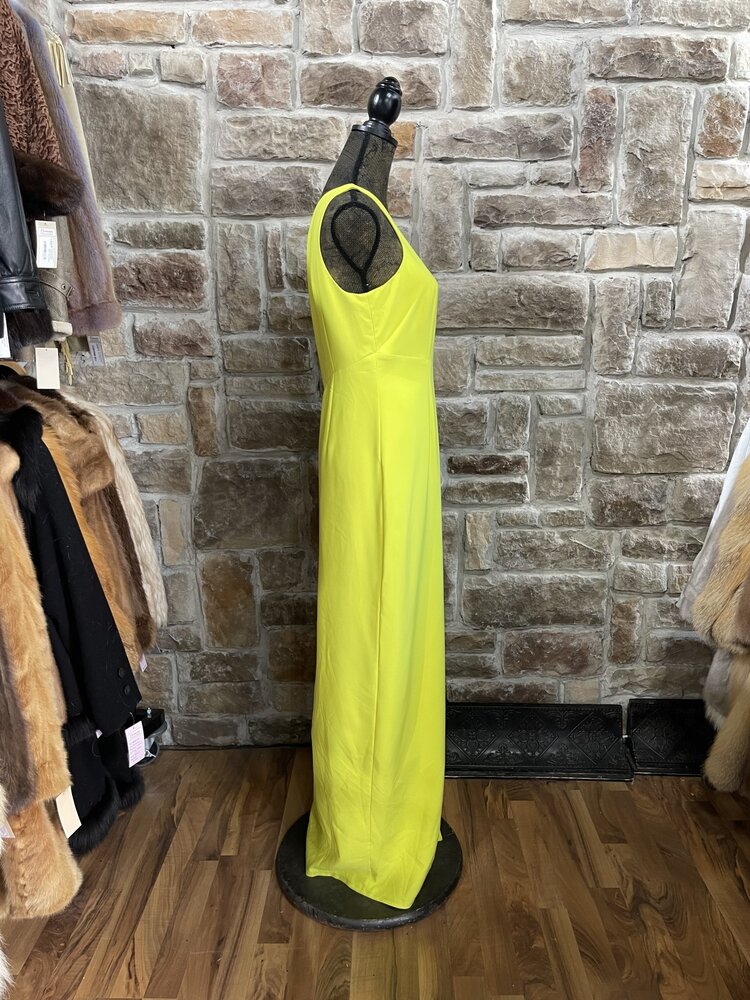 Neon Yellow One Shoulder Gown with Slit, Size  M