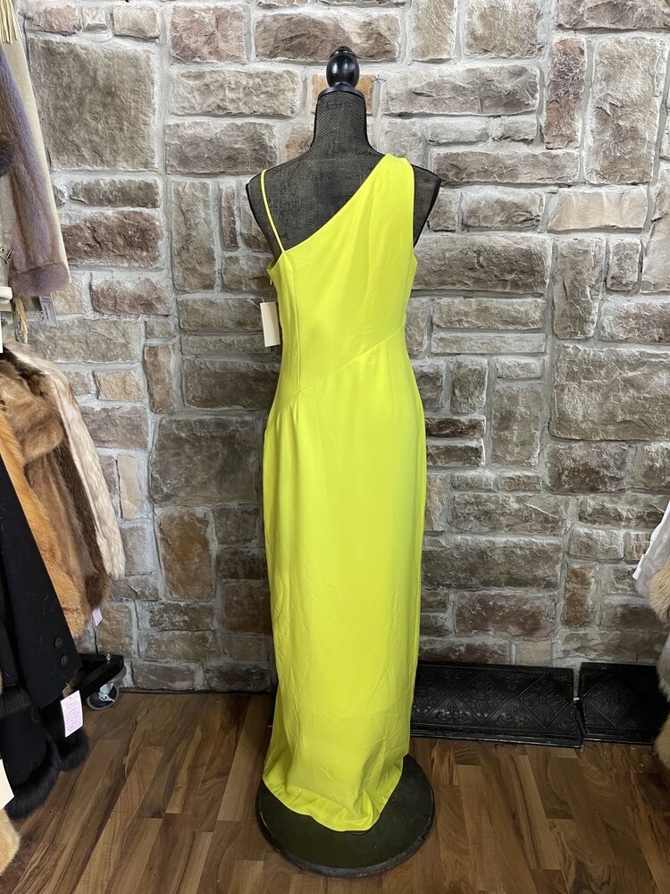 Neon Yellow One Shoulder Gown with Slit, Size  M