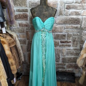Chicas Mint Green Long Ruched Chiffon Dress with Sequin Bodice, Size S