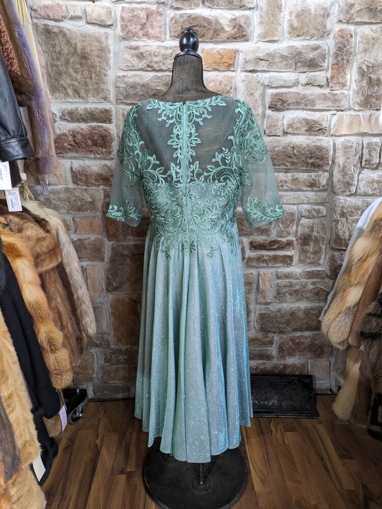 Chicas Sage Green Sparkly Skirt with Embroidered Top Gown, Size XL