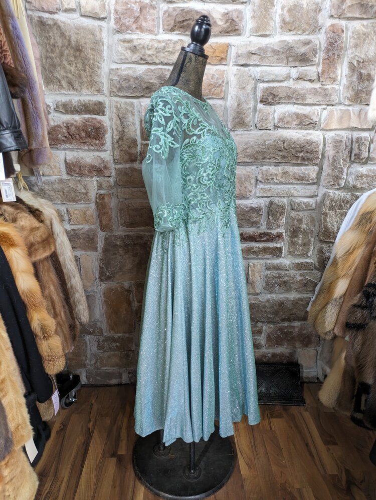 Chicas Sage Green Sparkly Skirt with Embroidered Top Gown, Size XL