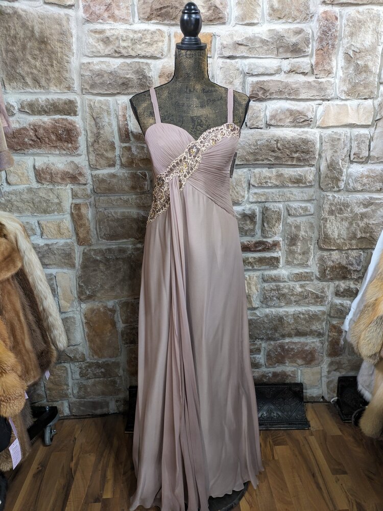 Montage Taupe Embellished Gown With Lace Bolero, Size 10