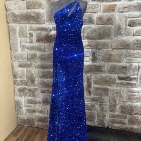 Velvi Cobalt Blue One Shoulder w/Keyhole Gown