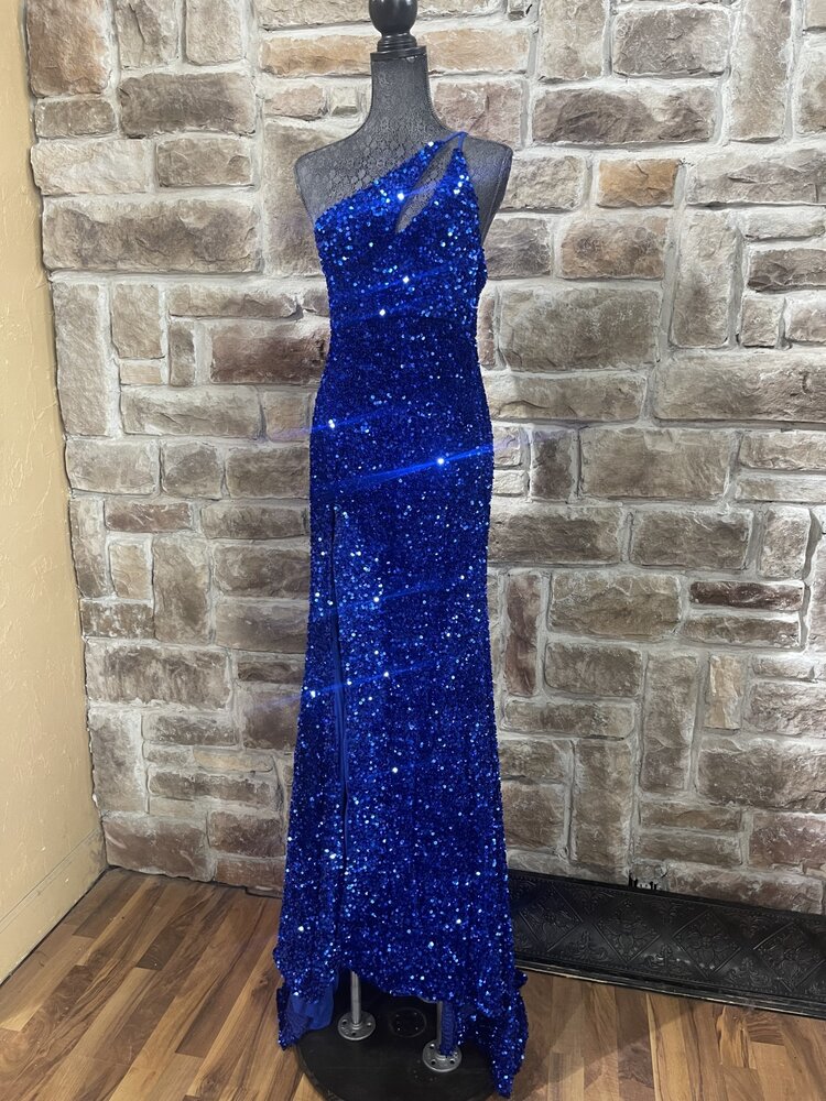 Velvi Cobalt Blue One Shoulder w/Keyhole Gown