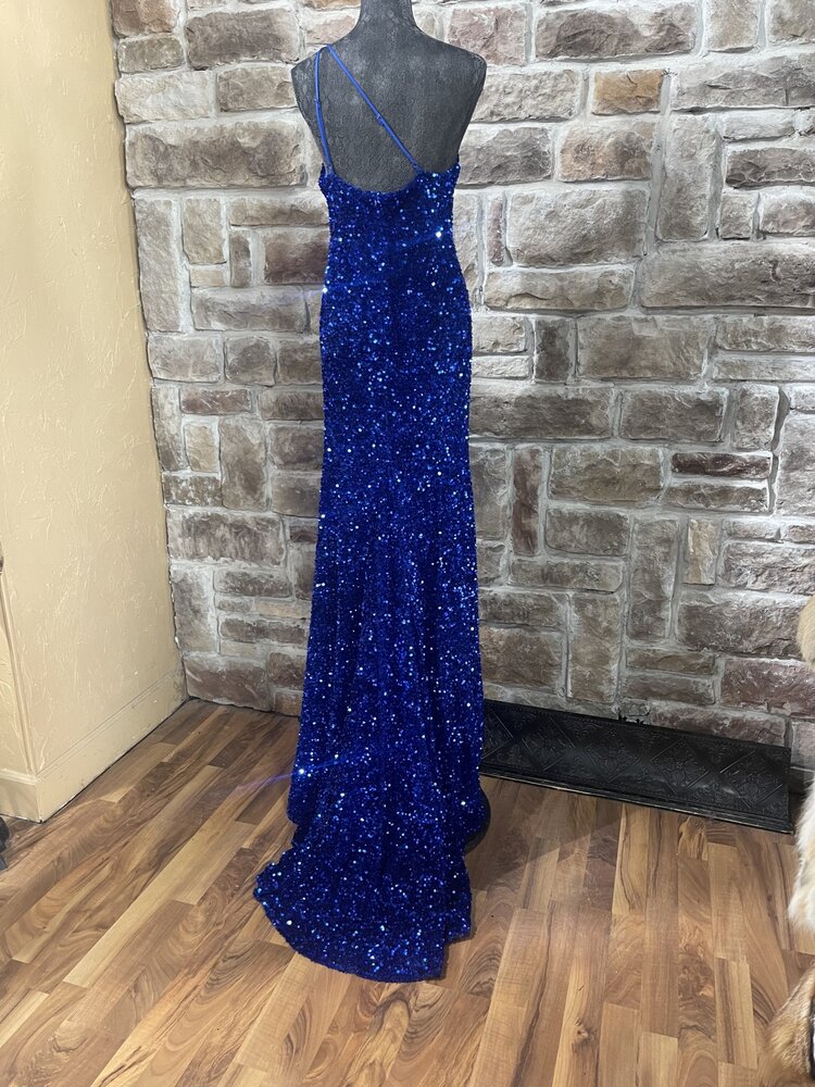Velvi Cobalt Blue One Shoulder w/Keyhole Gown