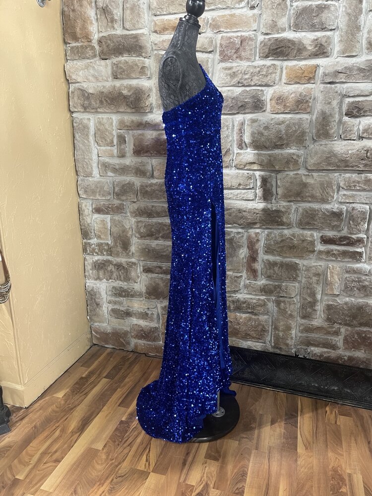 Velvi Cobalt Blue One Shoulder w/Keyhole Gown