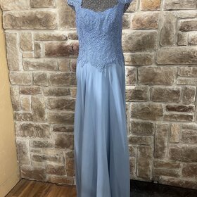Montage Wedgewood Blue Lace Beaded Gown, Size 10