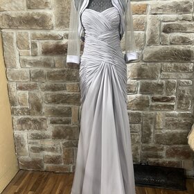 Platinum Gray Ruched Gown w/Jacket, Size 10