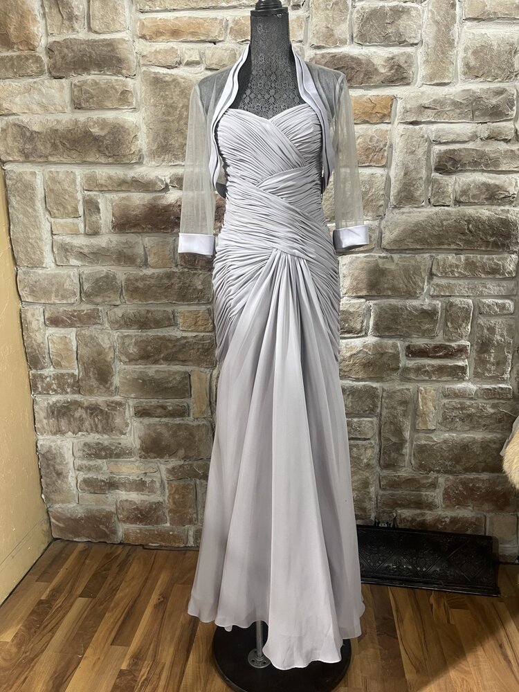 Platinum Gray Ruched Gown w/Jacket, Size 10