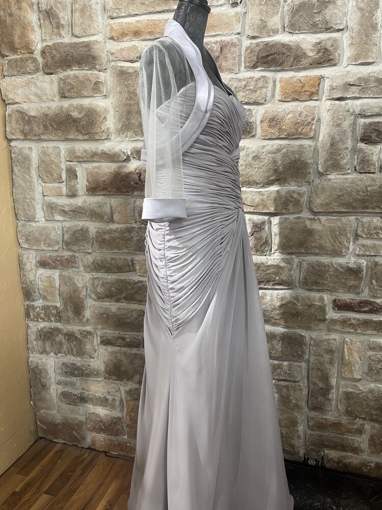 Platinum Gray Ruched Gown w/Jacket, Size 10