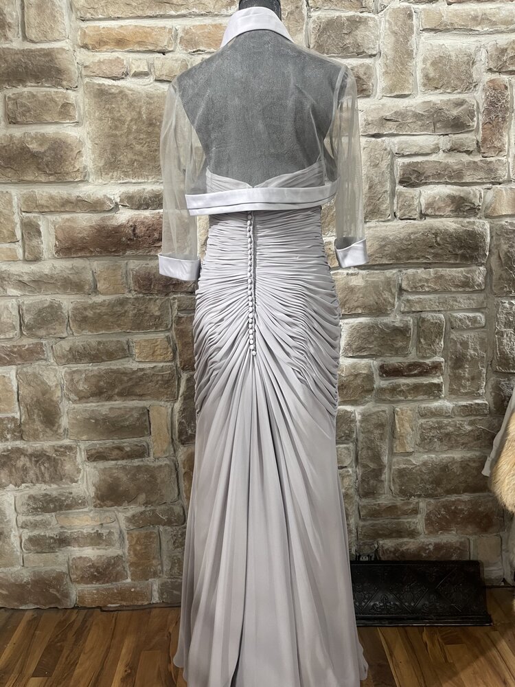 Platinum Gray Ruched Gown w/Jacket, Size 10